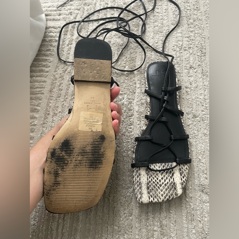 Marc Fisher Black Lace-Up Gladiator Sandal with Snake-Print Footbed - Picture 5 of 6